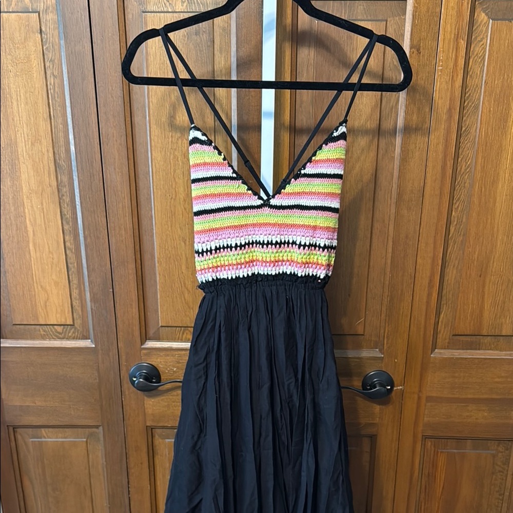 RAGA Multicolor Crochet Striped Top with Black Maxi Dress